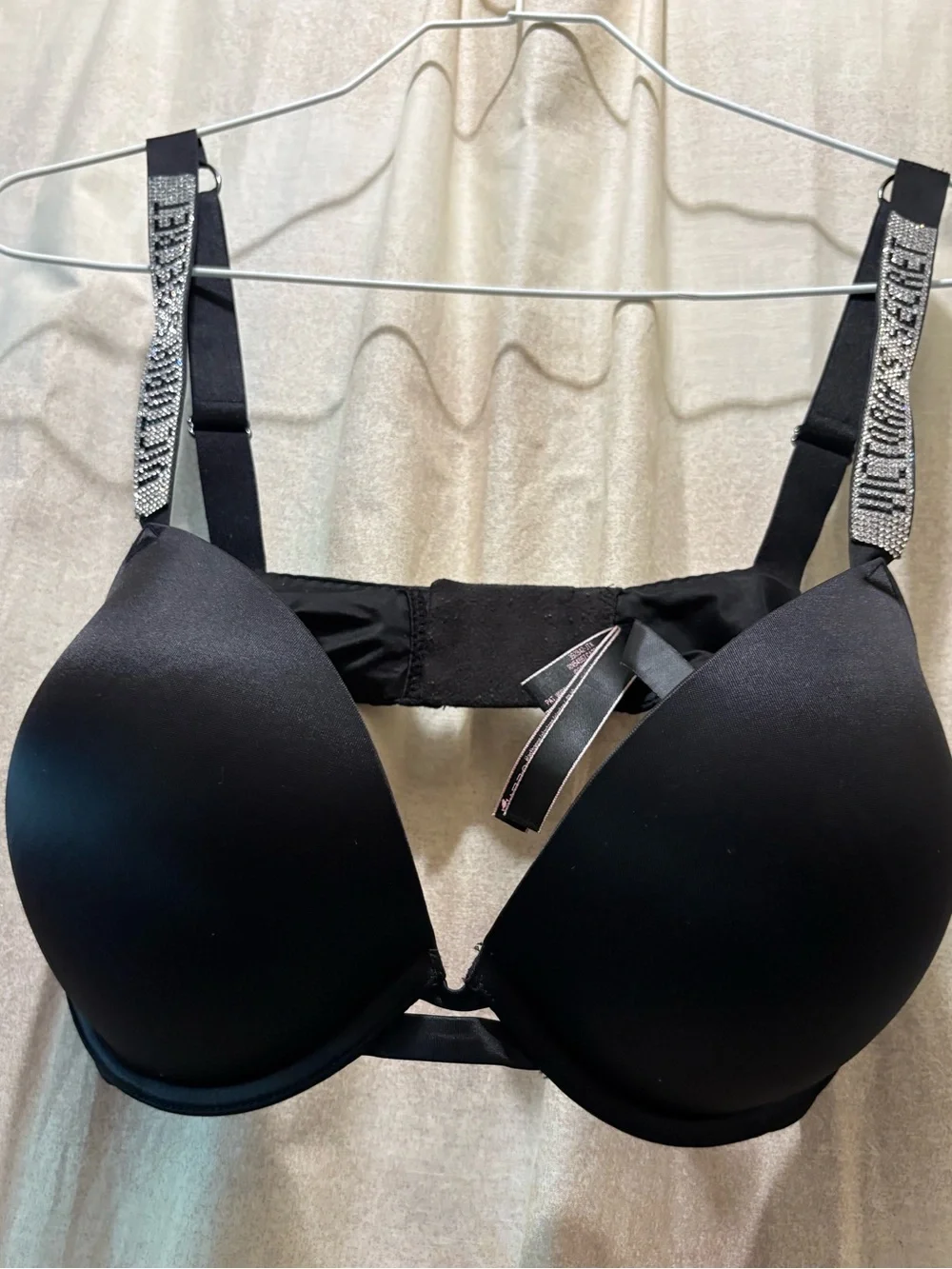 Victoria's Secret Black Push-Up Bra with Rhinestone Logo Straps